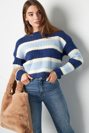 Knitted three-color sweater with stripe - orange pink h5 Picture5
